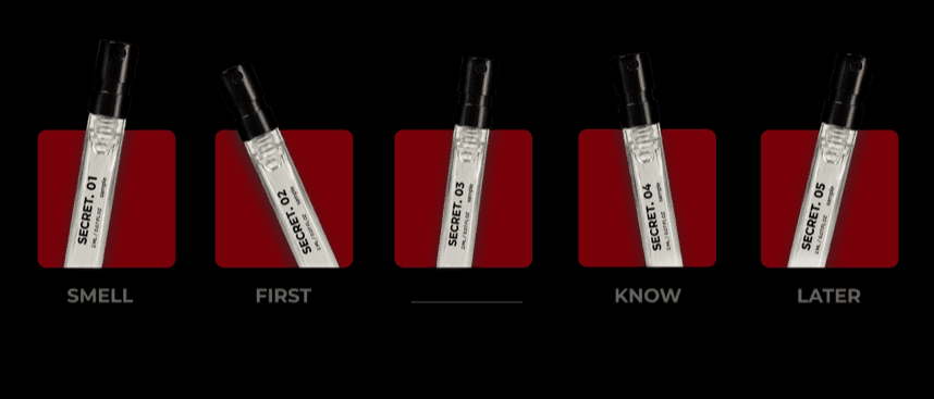 Five fragrance bottles